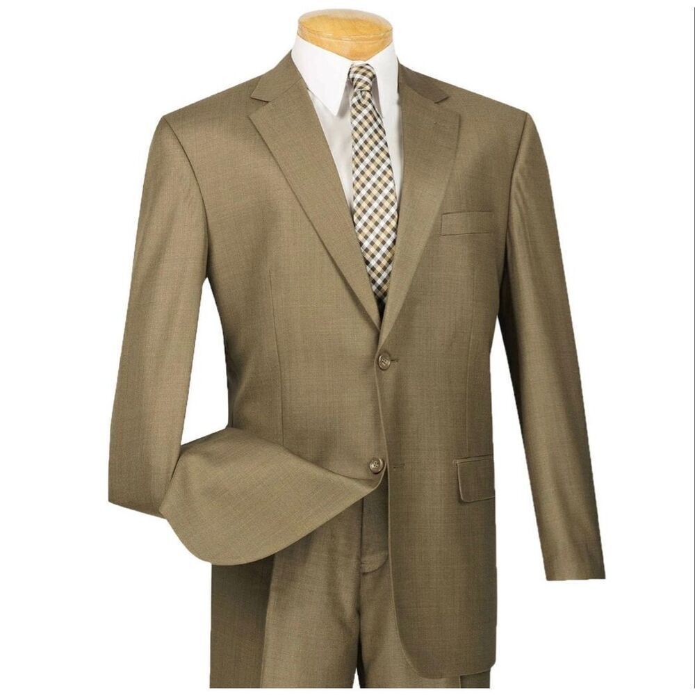 VINCI Men's Taupe Textured Weave 2-Button Classic-Fit Suit - NEW 56 Long